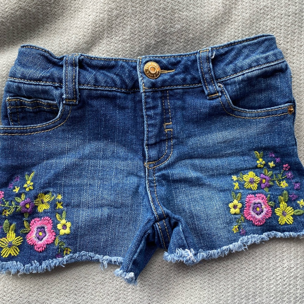 Girls Denim Shorts - Flower Embroidery Detail